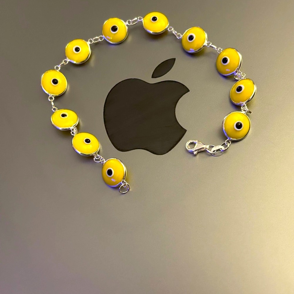 925 Sterling Silver Yellow Evil Eye Bracelet! Size 8.5” Made in Italy.